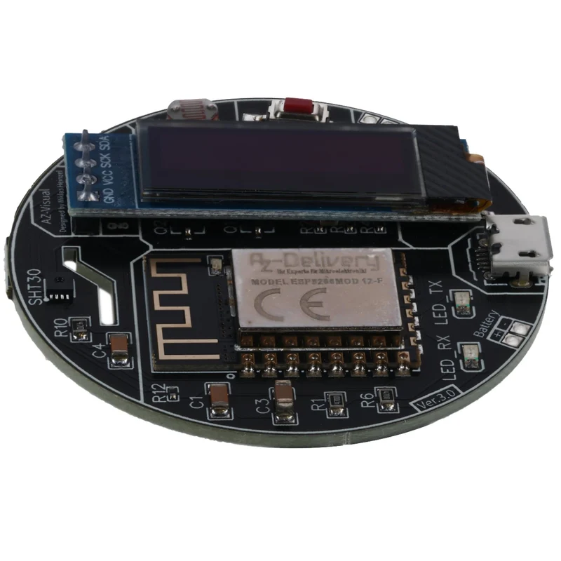 AZ-Visual - ESP8266-12F development board with temperature, humidity and ambient light sensor (SHT30 and LDR) + OLED display 0.91"