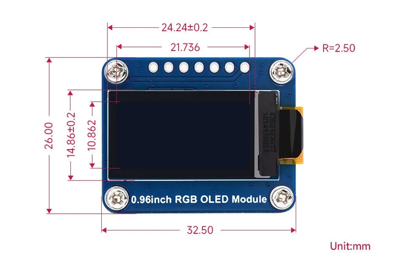 Waveshare - 0.96" RGB OLED display module compatible with Arduino and Raspberry Pi