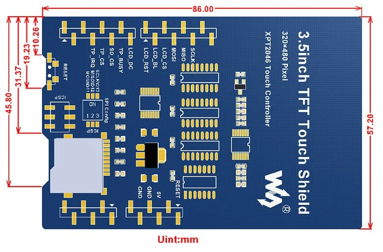 Waveshare - 3.5" TFT Touch Shield Display compatible with Arduino