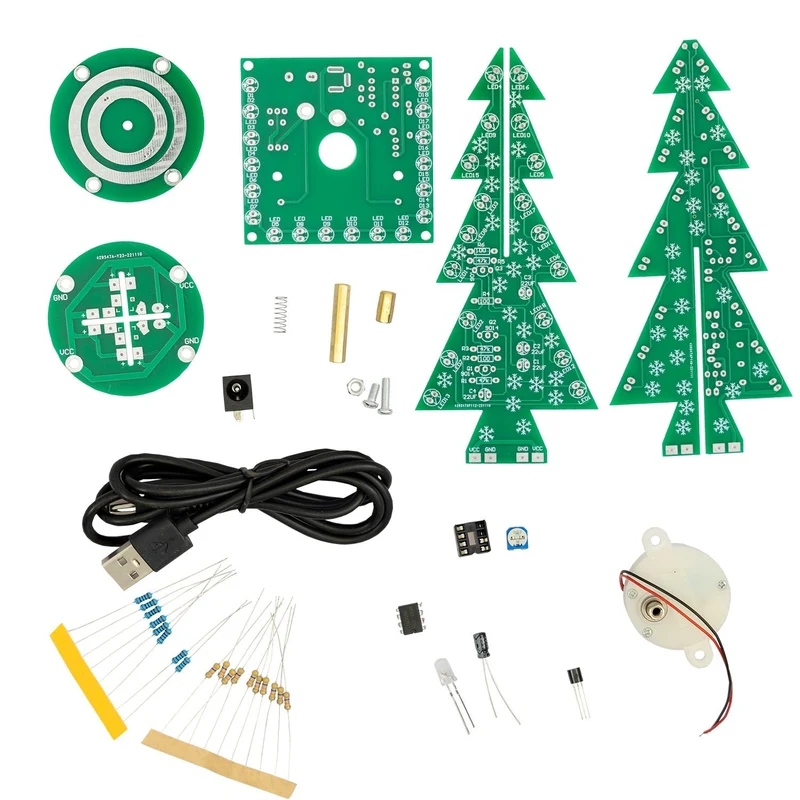 DIY LED Christmas tree kit: Christmas tree electronics kit for soldering - soldering kit for a rotating Christmas tree with LEDs and USB connection