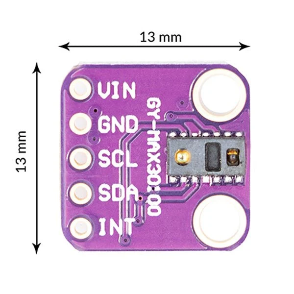 MAX30100 Breakout Board - Integrated pulse oximetry and heart rate sensor solution, compatible with Arduino and Raspberry Pi.