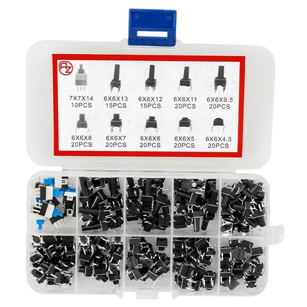 Microswitch pushbutton set - 180 pieces, Various sizes, Versatile pushbuttons for electronics