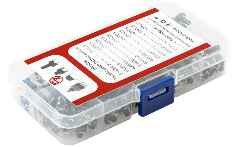 Microswitch pushbutton set - 180 pieces, Various sizes, Versatile pushbuttons for electronics