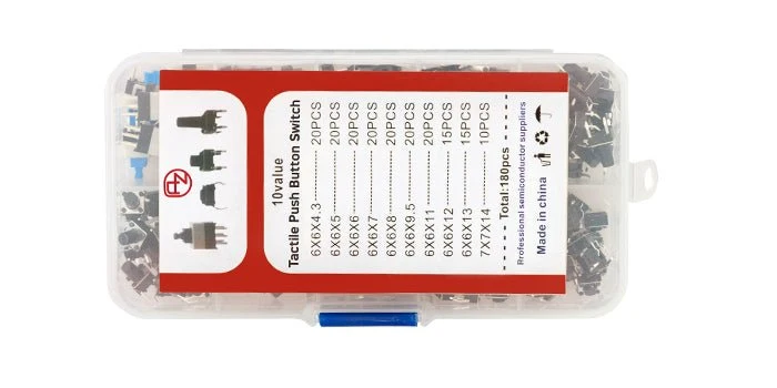 Microswitch pushbutton set - 180 pieces, Various sizes, Versatile pushbuttons for electronics