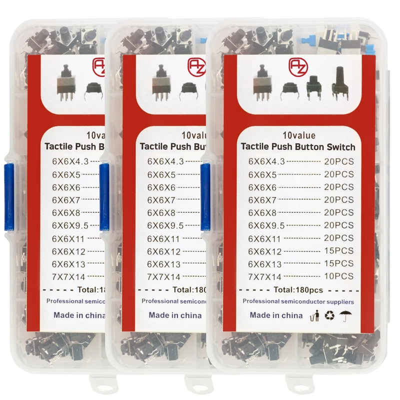 Microswitch pushbutton set - 180 pieces, Various sizes, Versatile pushbuttons for electronics