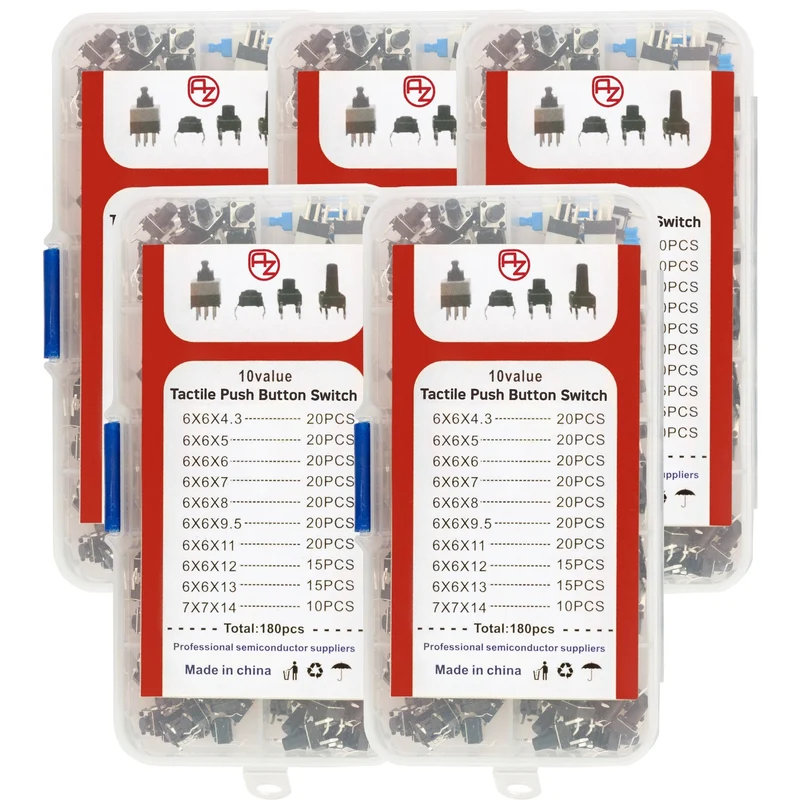 Microswitch pushbutton set - 180 pieces, Various sizes, Versatile pushbuttons for electronics
