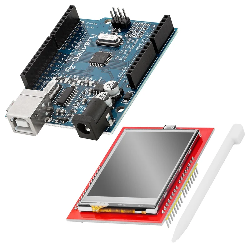 Microcontroller AZ-ATmega328-Board with Touch Display Shield 2,4" TFT LCD