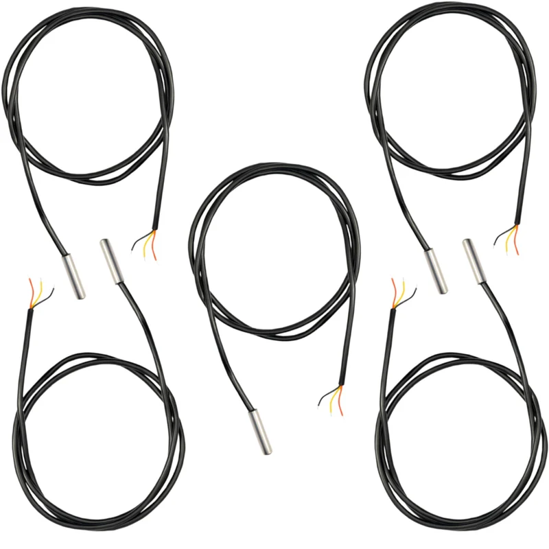 DS18B20 1M cable digital stainless steel temperature sensor without heat shrink tube, compatible with Arduino and Raspberry Pi.