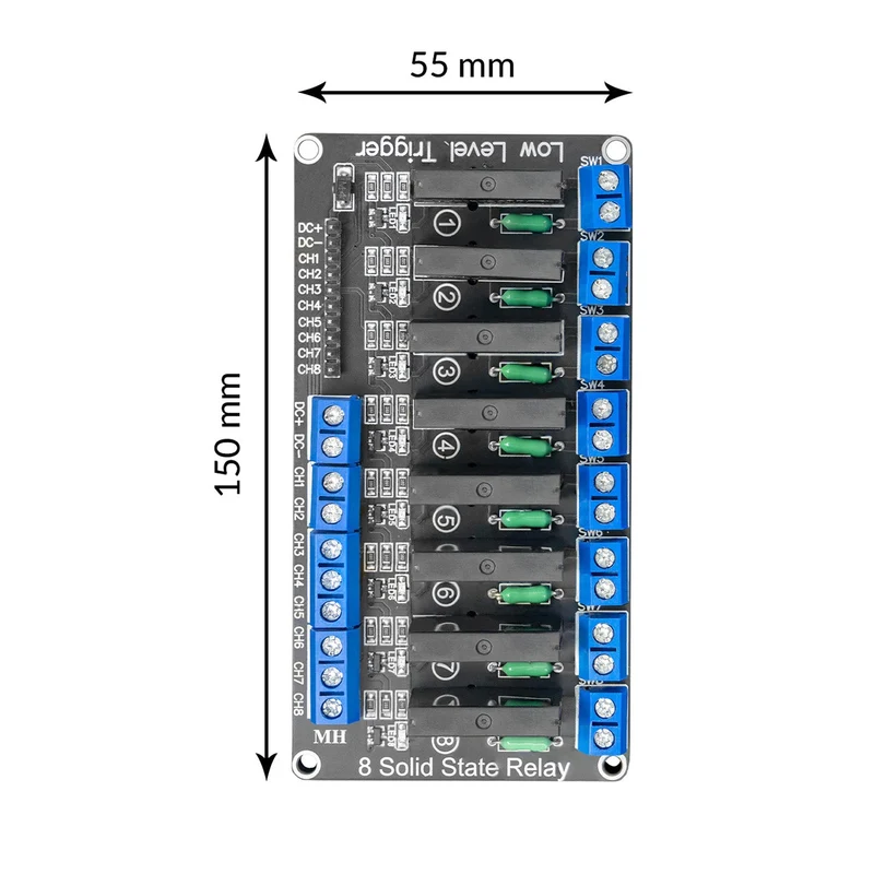 8 Channel Solid State Relay 5V DC Low Level Trigger Power Switch Compatible with Arduino and Raspberry Pi