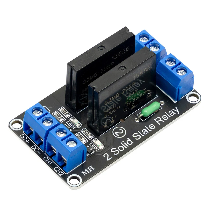 2 Channel Solid State Relay 5V DC Low Level Trigger Power Switch Compatible with Arduino and Raspberry Pi