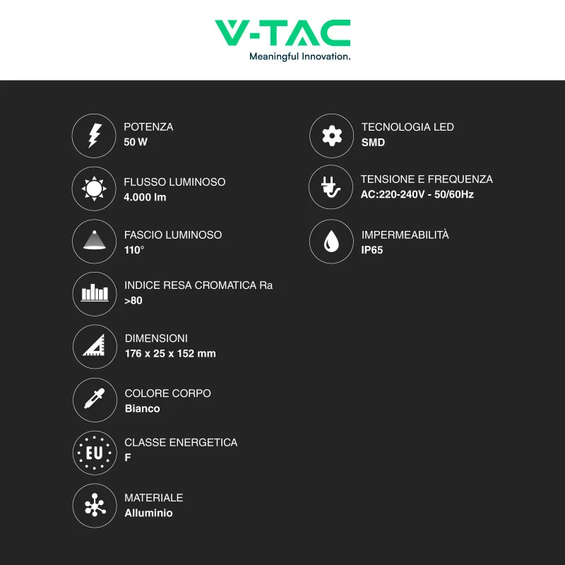Faro LED 50W V-TAC SMD IP65 bianco - Disponibile Luce: Fredda 6500K