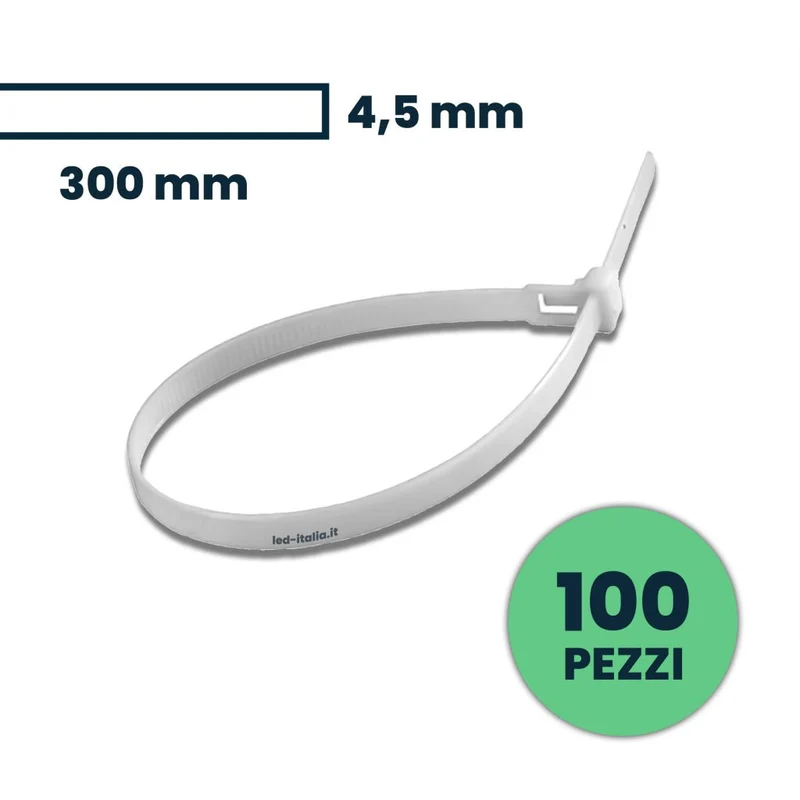 Confezione da 100 Fascette Stringicavo Autobloccanti in Nylon 4,5 X 300 MM - Bianco