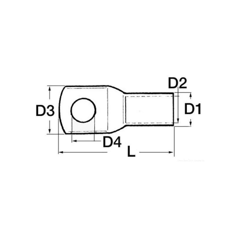 Capicorda di potenza per cavo Ø 16 mm2 foro interno Ø 8,4 mm.