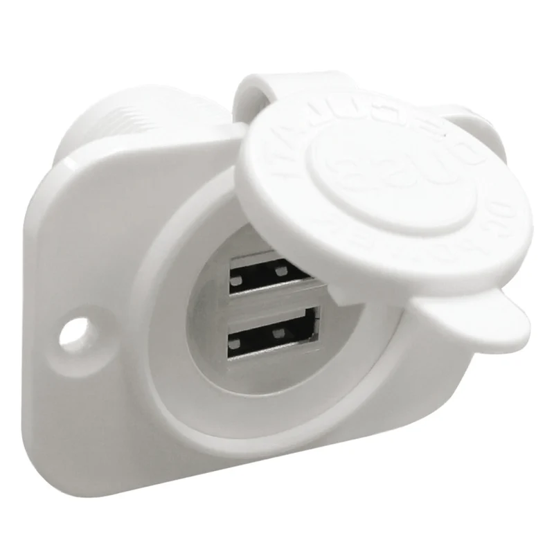 Presa da Incasso Doppia USB Bianca 12/24V – Presa USB 5V con Cappuccio per Barca
