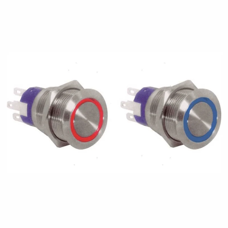 Interruttore a pulsante (ON)-OFF corpo inox led rosso