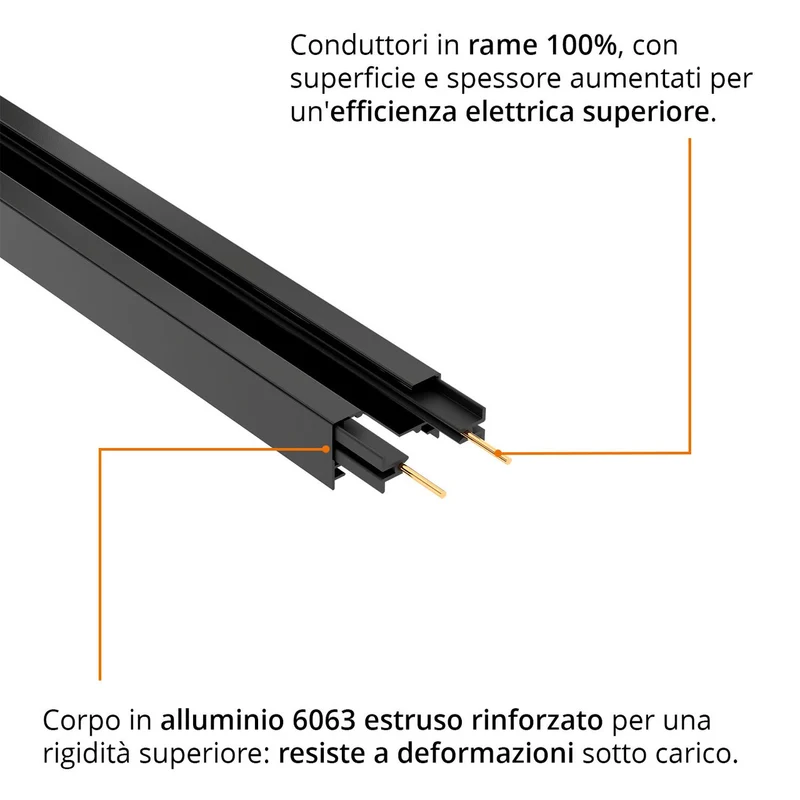 Binario Monofase Nero - 2 metri