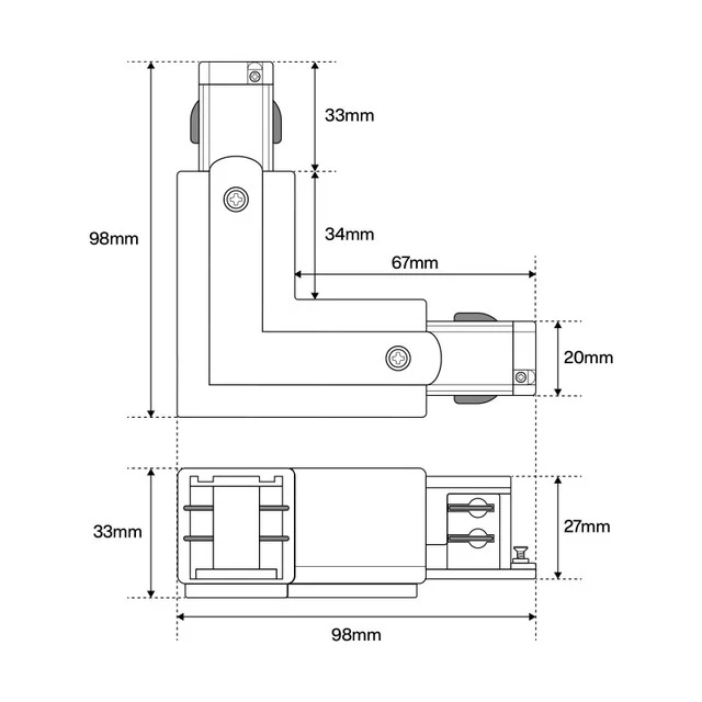 Connettore tipo "L" Trifase, Bianco, Alimentazione Centrale, SX