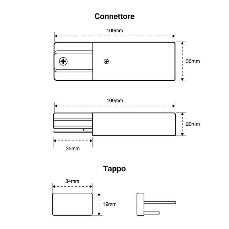 Connettore di Alimentazione + Tappo per binario Monofase Bianco
