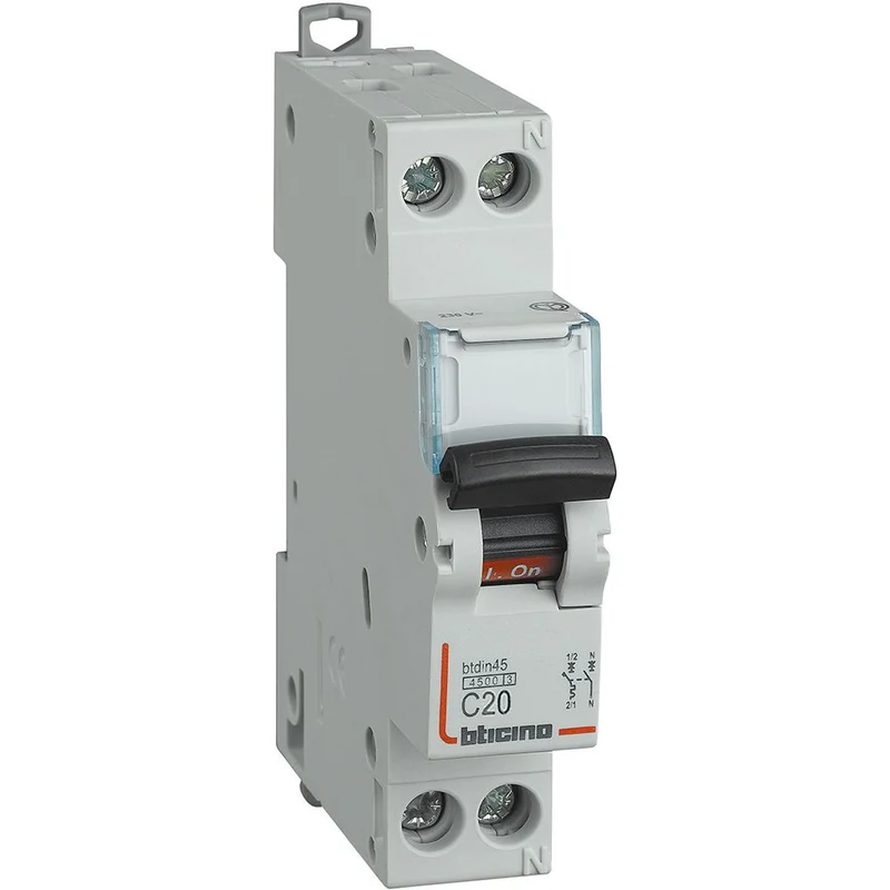 Interruttore magnetotermico bticino 1p+n 20a 4.5ka curva c 1 modulo DIN 230 va.c.