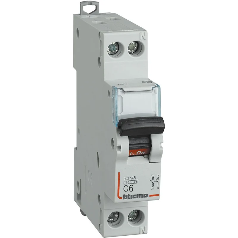 Interruttore magnetotermico bticino 1p+n 6a 4.5ka curva c 1 modulo DIN 230 va.c.