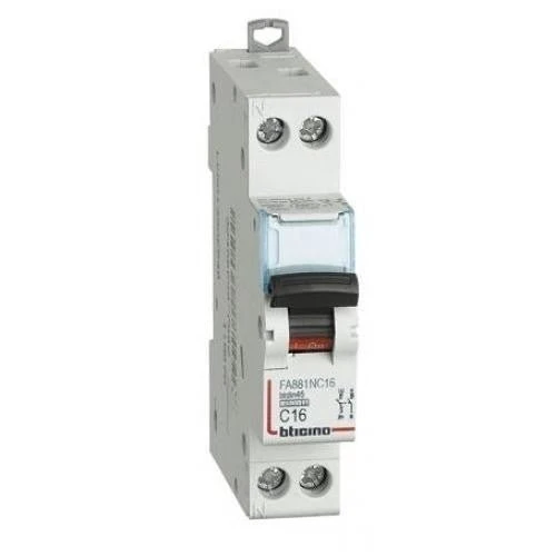Interruttore magnetotermico bticino 1p+n 16a 4.5ka curva c 1 modulo DIN 230 va.c.