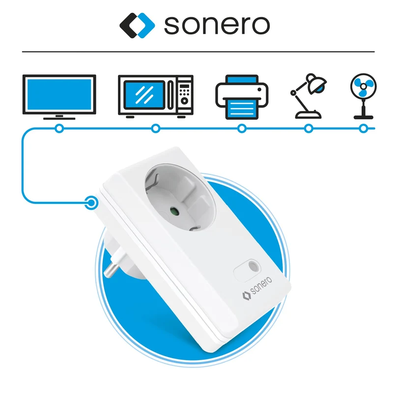 Sonero set di prese radiocomandate 3x presa radiocomandata e 1x radiocomando, 1100 watt, portata massima 30m, interno, bianco (presa tedesca)