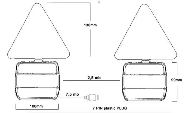 Kit di luci magnetiche quadrate e triangolari per rimorchio con cavo da 7.5 m / 7 poli