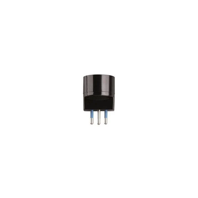Adattatore Singolo Spina 10A 2P+T con Presa Schuko + 10A 2P+T Colore Nero