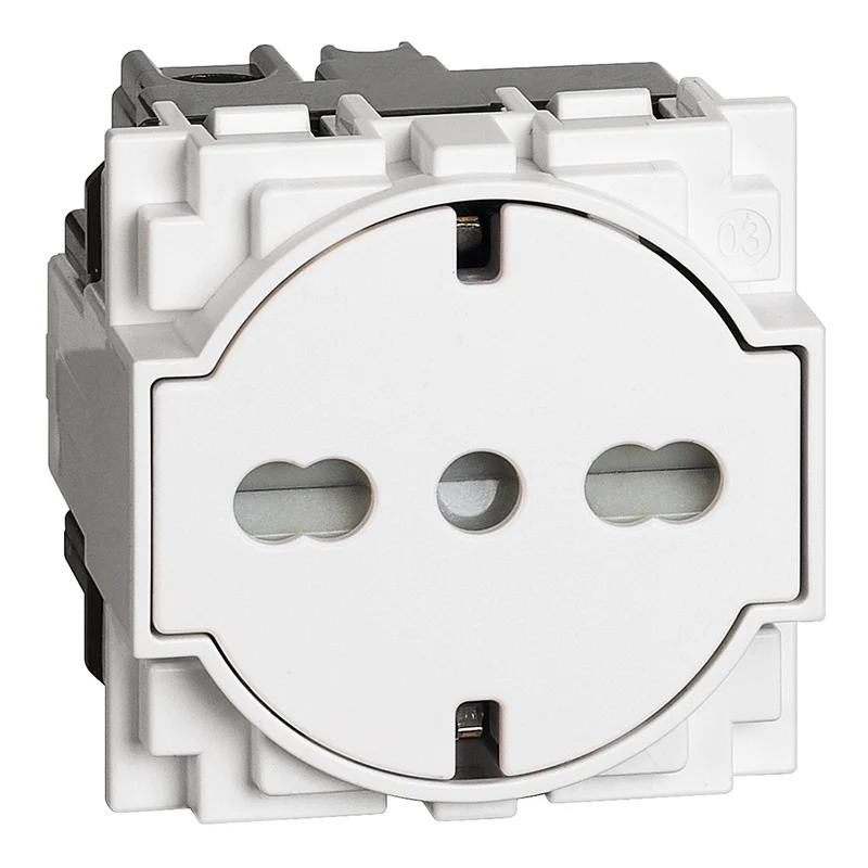 BTICINO KW4140A16F - Presa "Flat" Standard Tedesco E Bipasso 10/16A 250 V Ac - Bianco - Now