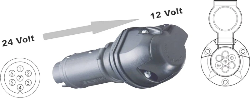 Voltage Reducer 24v to 12v (Converts a 24V 7 Pole Socket to 12V 7 Pole Socket)
