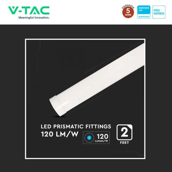 Tubo LED Prismatico Plafoniera 20W V-Tac Chip Samsung Lampadina 60cm - Disponibile Luce: Calda 3000K - Naturale 4000K - Fredda 6500K