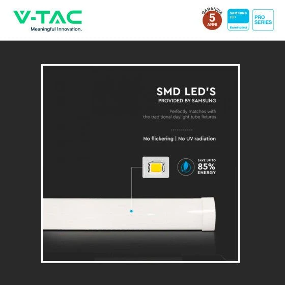 Tubo LED Prismatico Plafoniera 20W V-Tac Chip Samsung Lampadina 60cm - Disponibile Luce: Calda 3000K - Naturale 4000K - Fredda 6500K