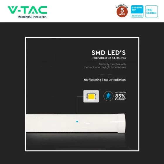 Tubo LED Prismatico 40W V-Tac Plafoniera SMD Lampadina 120cm Chip Samsung - Disponibile con: Luce Bianca Naturale 4000K e Fredda 6500K