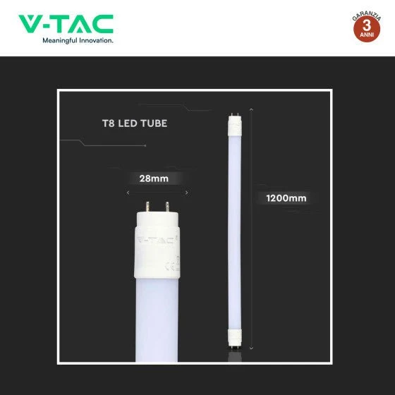 Tubo LED SMD Nano Plastic T8 G13 18W V-Tac Lampadina 120cm con Starter - Disponibile Luce: Calda 3000K - Naturale 4000K - Fredda 6500K
