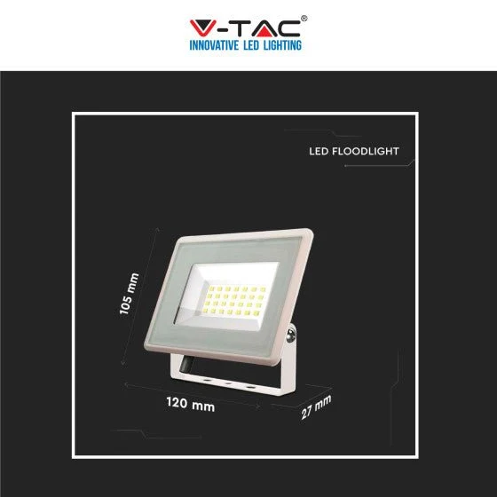 Faro LED Floodlight 20W V-TAC SMD IP65 Colore Bianco - Disponibile Luce: Calda 3000K, Naturale 4000K e Fredda 6500K