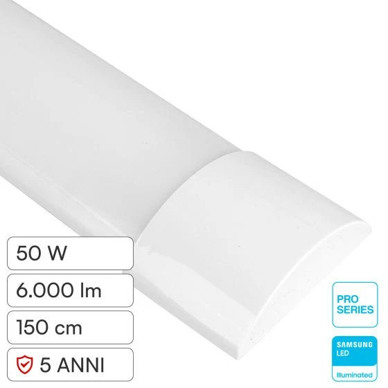 Tubo LED Prismatico 50W V-Tac Plafoniera SMD Lampadina 150cm Chip Samsung - Disponibile con: Luce Bianca Naturale 4000K e Fredda 6500K