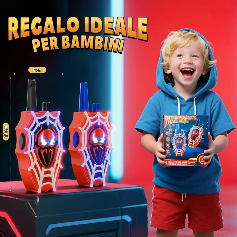 Mirthigig Walkie Talkie Bambini, Ragnatela con Luci e Occhi Lampeggianti, Giocattolo Gioco Bambino 3 4 5 6 7 8 10 11 Anni, Giocattoli Giochi Bambini 3-12 Anni, Natale Regalo Bimbo 3-12 Anni Maschio