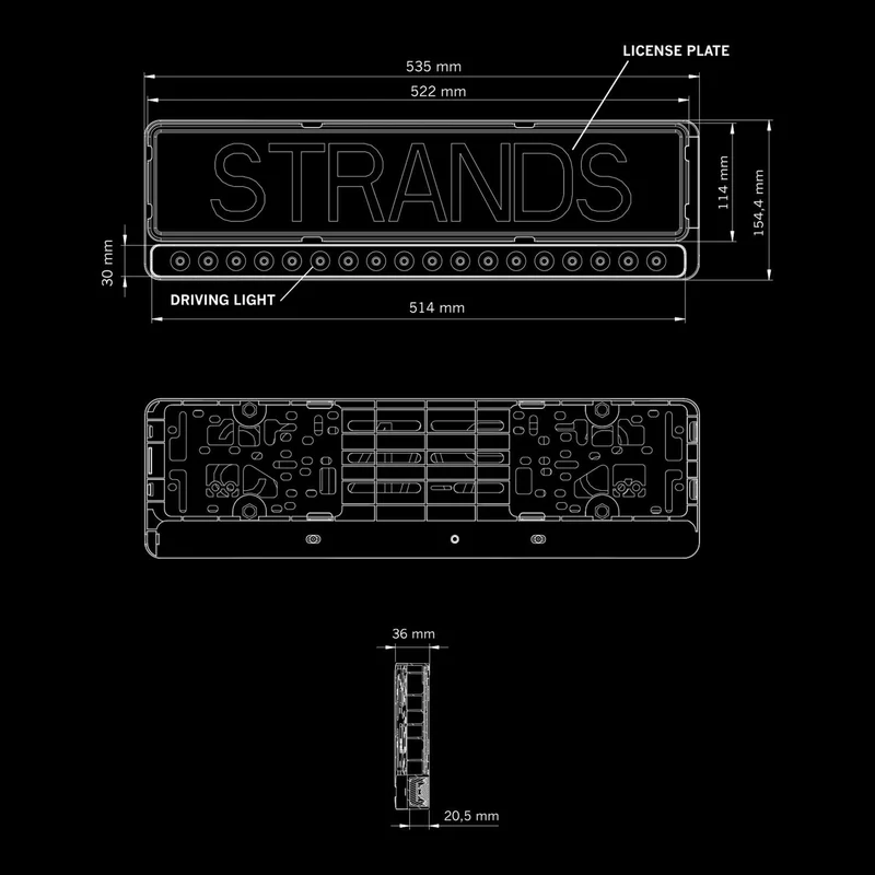 Strands Nuuk E-Line Black Number Plate LED Light Bar / Dark Lens