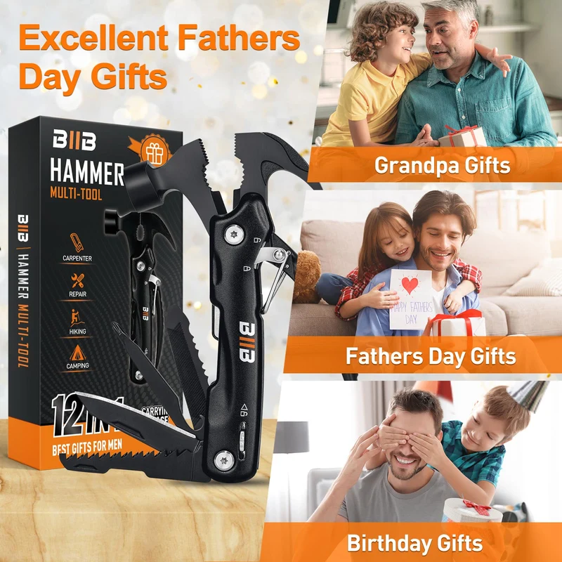 BIIB Regalo Uomo, 12 in 1 Multitool Gadget Utili, Idee Regalo Uomo Compleanno, Regali per Lui Attrezzo Multifunzione, Regalo Anniversario per Lui, Regali Natale Originali Regali Secret Santa
