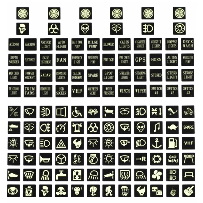 Rectangular Rocker Switch with Blue LEDs and Sticker Icons