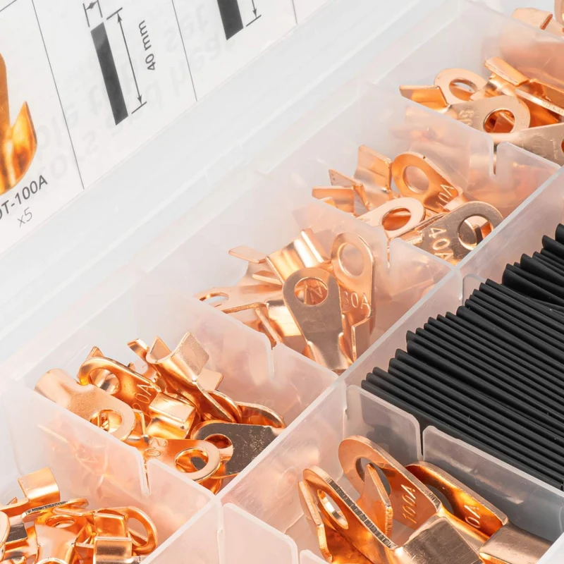 Assorted Non-Insulated Copper Ring Terminals with Heat Shrink Tubing