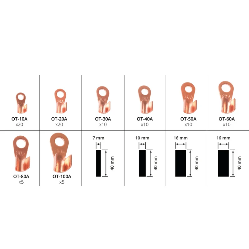 Assorted Non-Insulated Copper Ring Terminals with Heat Shrink Tubing