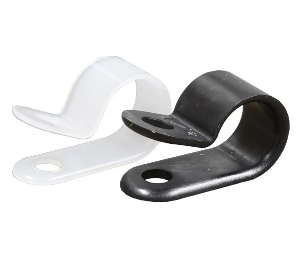 P-Clip in nylon nero / Fissaggio a vite / Confezione da 100