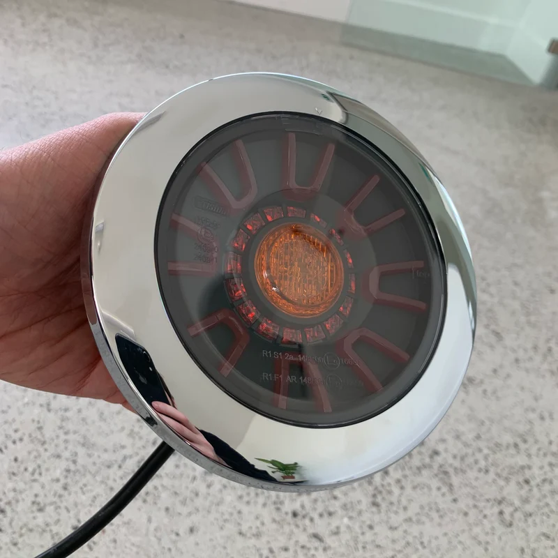 Fristom Dark Round Rear Light with Stop,Tail & Indicator / Chrome Cover