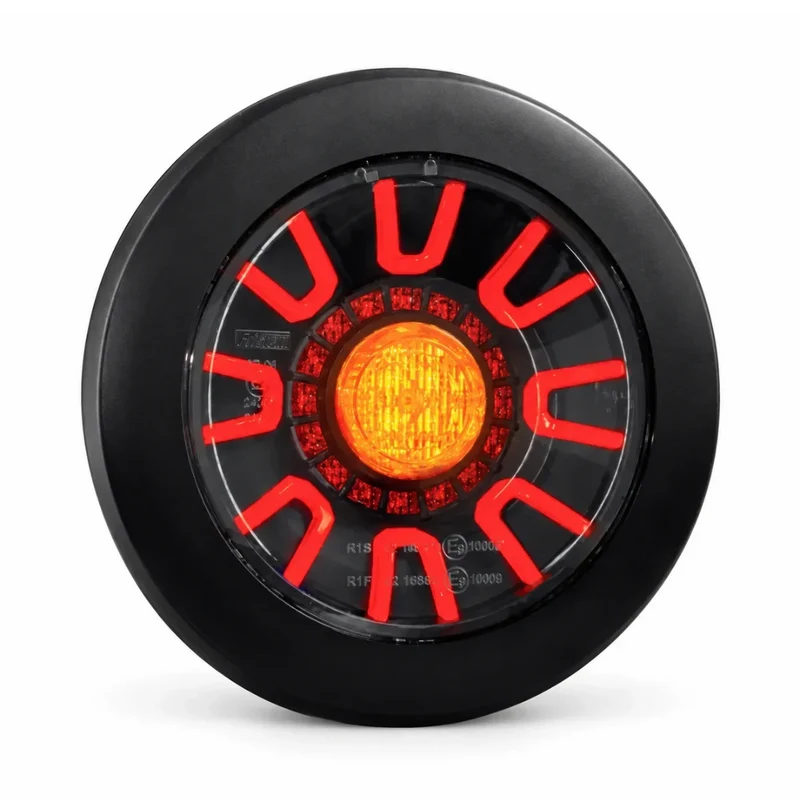 Fristom Dark Round Rear Light with Stop,Tail & Indicator / Black Cover