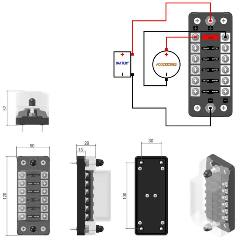 6 Way Fuse Box with Positive & Negative Busbar