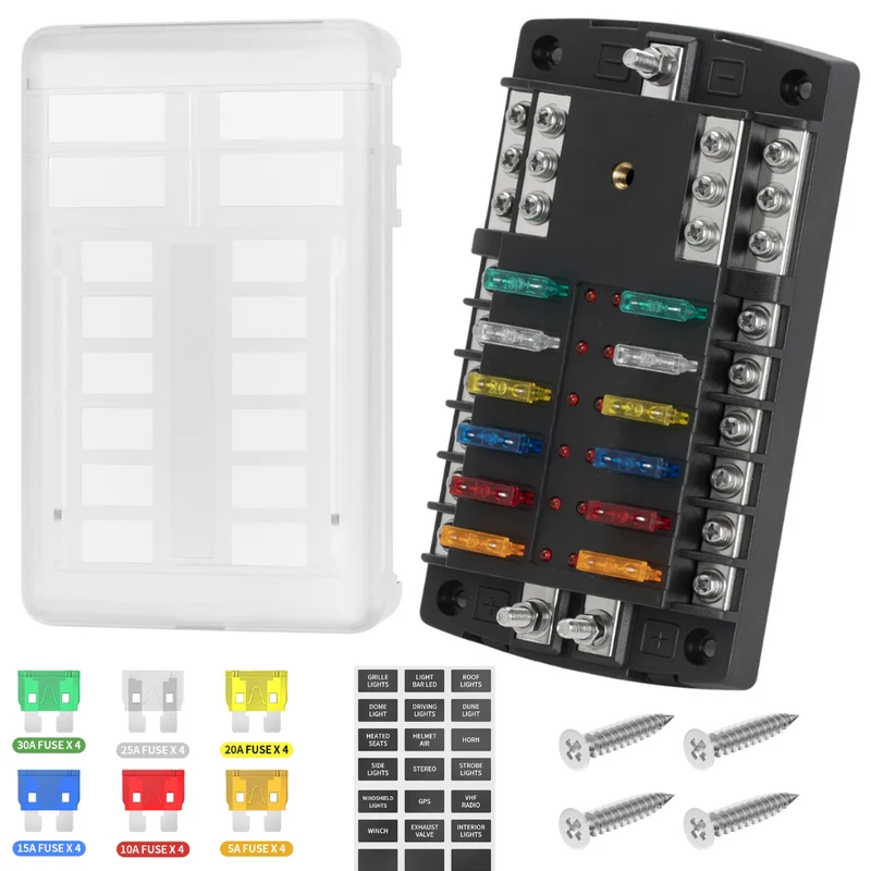 12 Way Blade Split Fuse Box 300A Stud / 2 x Positive & 1 x Negative Busbar