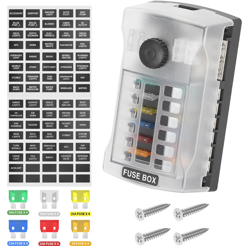 12 Way Blade Split Fuse Box 300A Stud / 2 x Positive & 1 x Negative Busbar