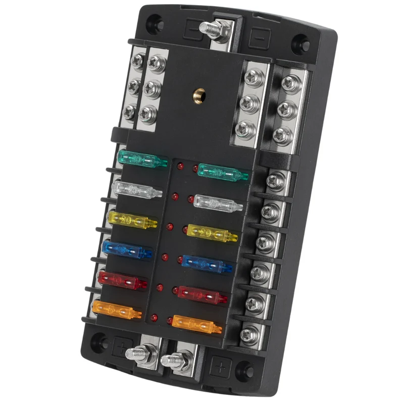 12 Way Blade Split Fuse Box 300A Stud / 2 x Positive & 1 x Negative Busbar