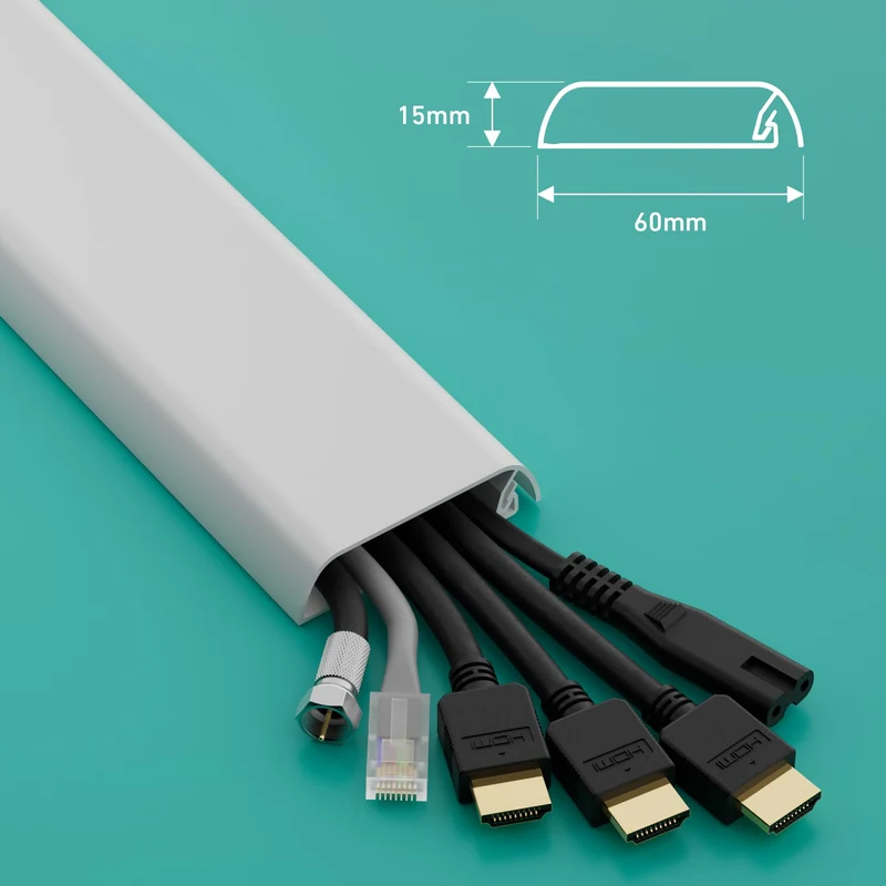 D-Line Canalina, Copricavi per parete, Cavo TV ordinato, Verniciabile, Autoadesivo, Design monopezzo incernierato - 1 x 60 mm (P) x 15 mm (A) per 40cm (L) - Bianco